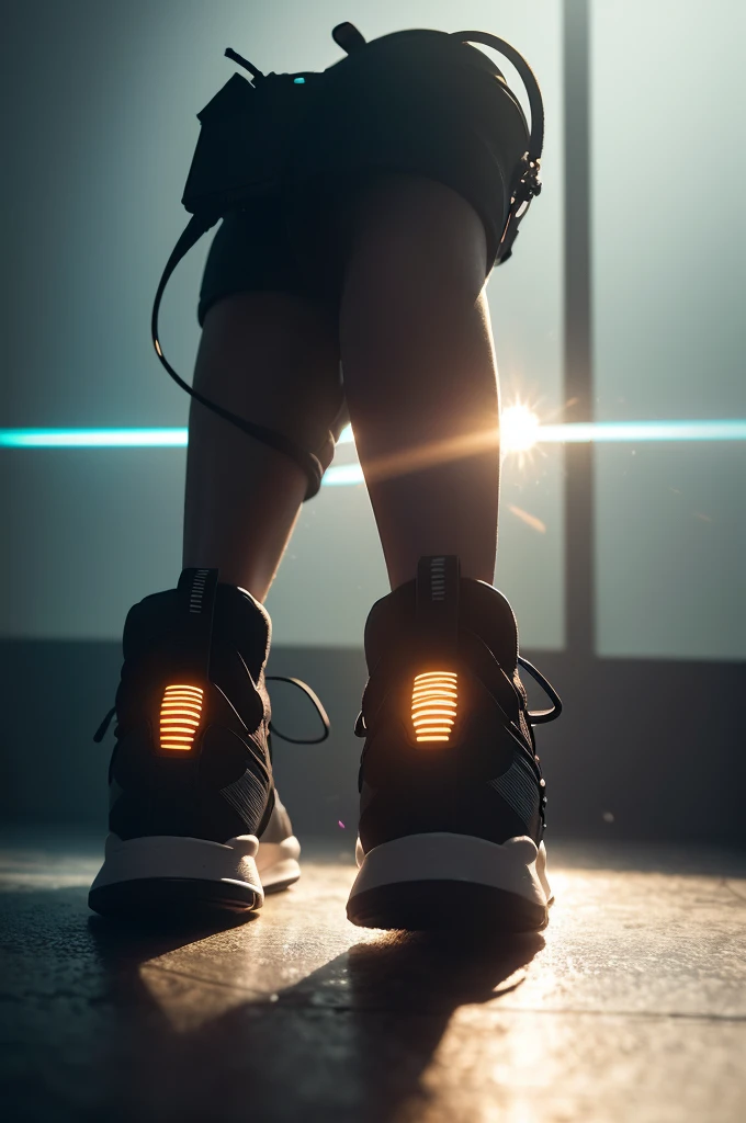 product photography of a cybepunk sneakers, epic render, octane, atmosphere, particles, soft volumetric lights, (backlit:1.3), (cinematic:1.3), intricate details, (ArtStation:1.3)