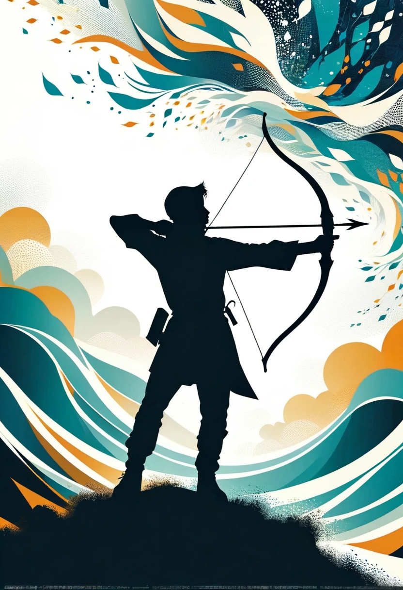 Silhouette of a man holding a bow and arrow(Dynamic)Archer simple textured silhouette graphic masterpiece, Beautiful detailed ultra high definition beautiful art man archer side view (simple silhouette)
在白色的背景下創造淡淡渐層的流暢有速度感的 Dynamic模糊 迷幻 虚幻 飘忽 动态的淡淡漸層水墨流暢感
水墨潑濺 流動漸層速度感 高清細緻 大師藝術作品 矢量艺术效果 流動漸層水墨等元素
给作品带来生动和独特的氛围 光影效果矢量艺术中运用光影的效果,
Create a sense of three-dimensionality and Dynamics using simplicity in vector art、Pure expression,