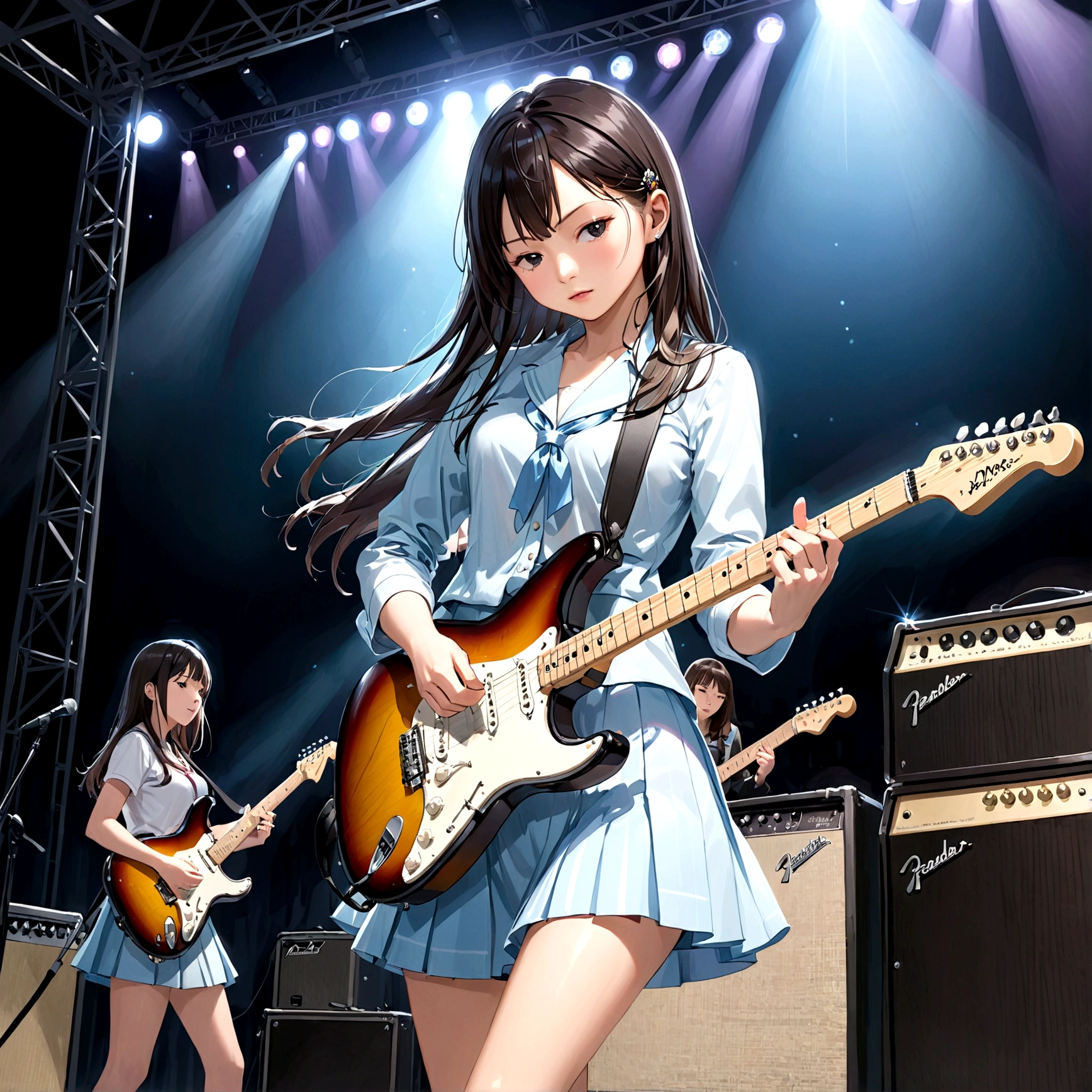 high school girl、Electric guitar、Fender Stratocaster、Live music