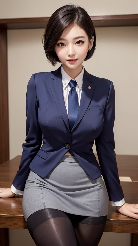 (((masterpiece))),(((High resolution)))、(((perfect face)))、(((Korean beauty)))、30 years old、(((beautiful face)))、(((business skirt suit))), big tits, Plump、((top quality eyes)), detailed texture, ((high resolution face)), erotic smile, short hair, (((tights)))
