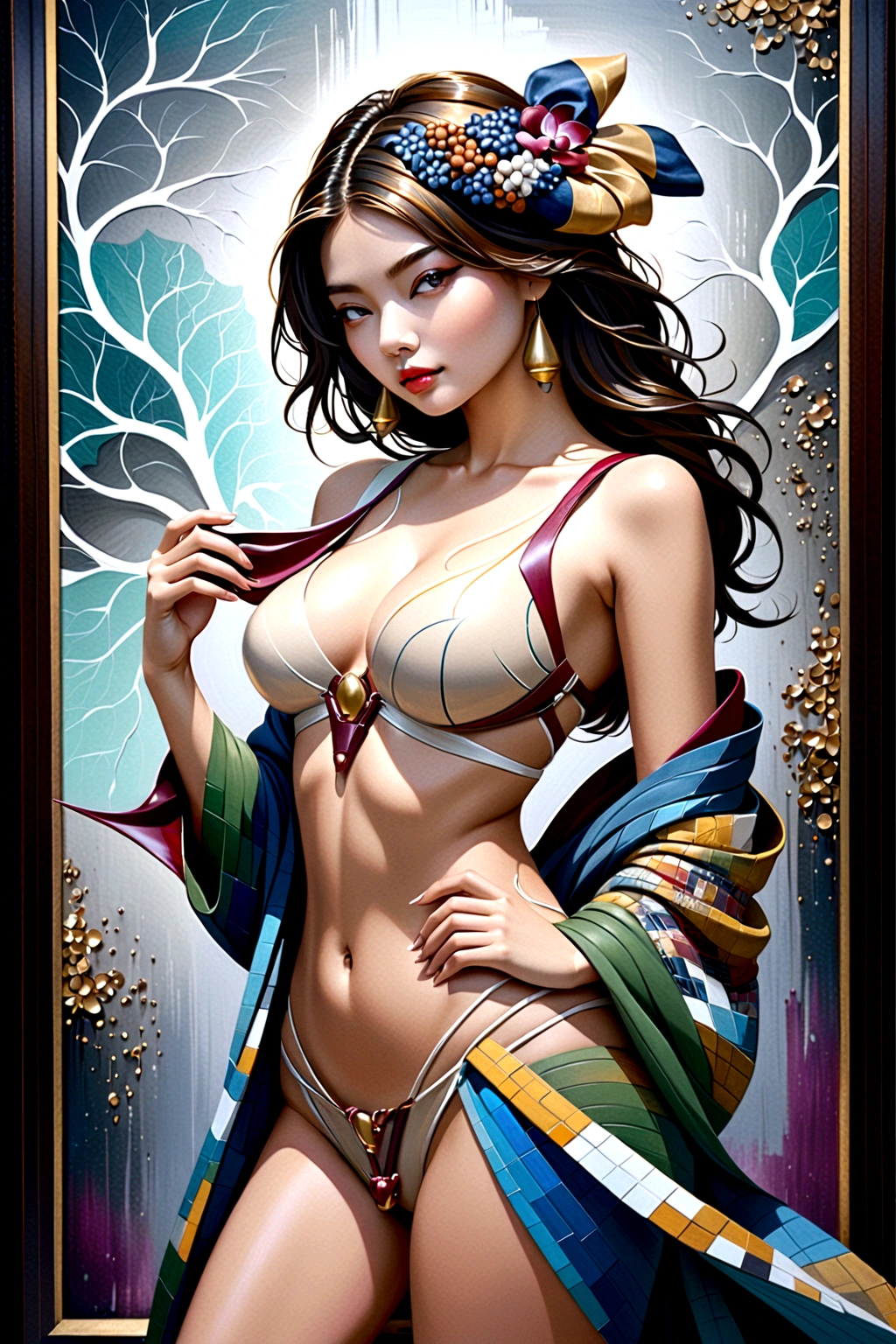 abstract oil painting ,Young woman(Thai style)full body,abstract art,Surreal