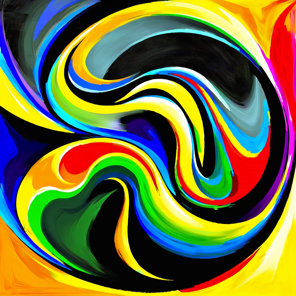 abstract painting of a colorful swirl with a black background, vibrant digital painting, in style of digital painting, inspired by Alexander Archipenko, in style of digital illustration, spiritual abstract forms, orphism style, twisted turn of fate abstraction, digital art. colorful comic, multicolored vector art, contemporary digital art, colorful digital painting, vibrant digital art
