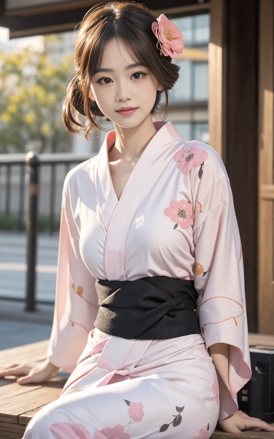 (8K、RAW photos、best quality、masterpiece:1.2),(Long Bob hairstyle),Looking at the audience,Looking ahead,Sexy pose, Strong,,student,White skin,knee,absurd,Small face,前hairを真ん中から分けます、I can see the forehead,(Please be shy,Close your eyes tightly,glare,Strong,Skinny,Skinny,Annoyed)、masterpiece,best quality、Ultra-high resolution,one person, Solitary,close up、Lovely、Return to student,(Refreshing pink floral pattern yukata:1.5),High school girl,Japanese woman,permanent,(Photorealism:1.37)、Photon Mapping,Practical、LovelySmall face,Brown eyes、prospect、Depth of writing boundaries、Blurred background、picture,Girls、(前hairが見える), hair, kneeが見える,Thin clothes,, thigh,Nogizaka Idol, actor、natural breast、cleveage、very good、Low class people、(Visible skin pores:1.2)、(Focus on the face)、Check and correct garment construction