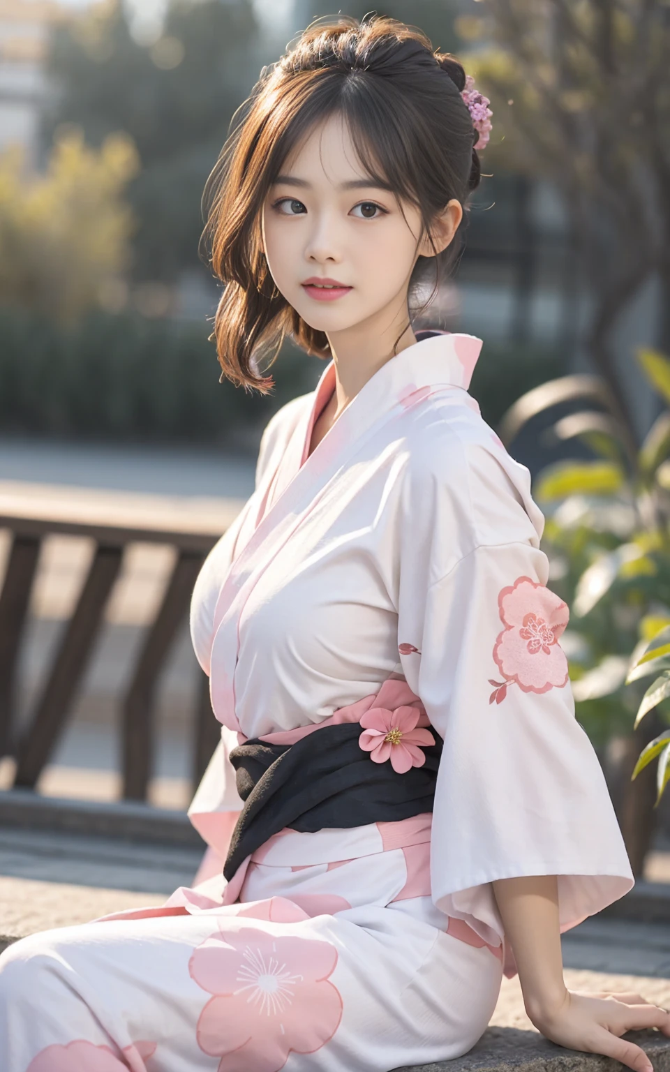 (8K、RAW photos、best quality、masterpiece:1.2),(Long Bob hairstyle),Looking at the audience,Looking ahead,Sexy pose, Strong,,student,White skin,knee,absurd,Small face,前hairを真ん中から分けます、I can see the forehead,(Please be shy,Close your eyes tightly,glare,Strong,Skinny,Skinny,Annoyed)、masterpiece,best quality、Ultra-high resolution,one person, Solitary,close up、Lovely、Return to student,(Refreshing pink floral pattern yukata:1.5),High school girl,Japanese woman,permanent,(Photorealism:1.37)、Photon Mapping,Practical、LovelySmall face,Brown eyes、prospect、Depth of writing boundaries、Blurred background、picture,Girls、(前hairが見える), hair, kneeが見える,Thin clothes,, thigh,Nogizaka Idol, actor、natural breast、cleveage、very good、Low class people、(Visible skin pores:1.2)、(Focus on the face)、Check and correct garment construction