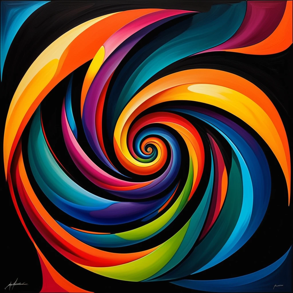 abstract painting of a colorful swirl with a black background, an abstract painting inspired by Alexander Archipenko, tumblr, abstract art, vibrant digital painting, in style of digital painting, spiritual abstract forms, in style of digital illustration, orphism style, twisted turn of fate abstraction, digital art. colorful comic, multicolored vector art, contemporary digital art, colorful digital painting