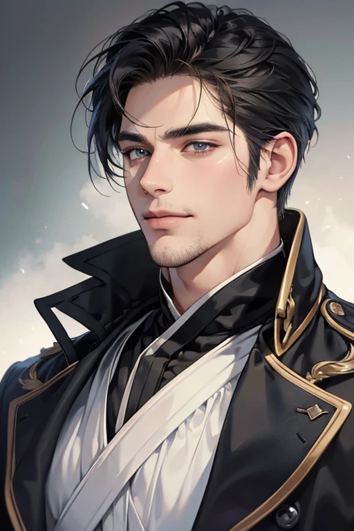 (best quality,4k,8k,highres,masterpiece:1.2),ultra-detailed,(realistic,photorealistic,photo-realistic:1.37),30 year old man,3 day beard,handsome anime,portraits,strong,masculine,dark hair,sharp jawline,mesmerizing eyes,perfectly styled hair,cool anime outfit,confident expression,vibrant colors,dynamic lighting, CEO and expression smile in love.
