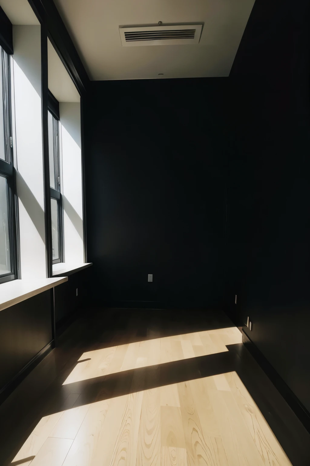 square room, three black walls, empty

