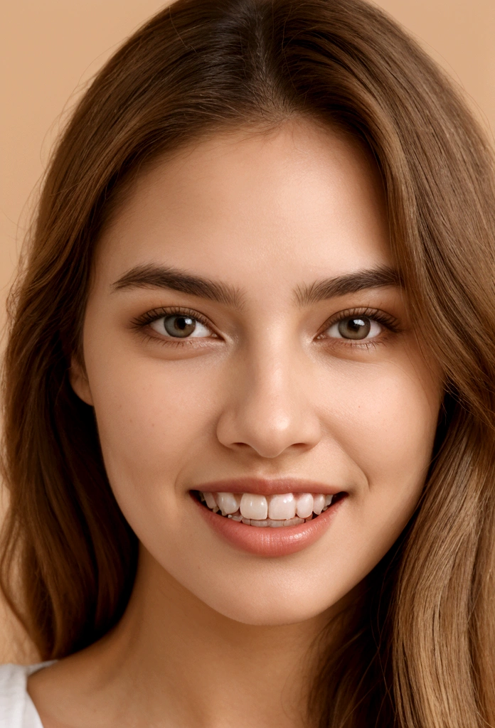 A photorealistic portrait of a young and beautiful 19-year-old woman with light blonde hair, long hair, and brown eyes, American. Epic realism, raw photo, (highly detailed skin:1.2), 8k, DSLR, soft lighting, high quality, film grain, Fujifilm XT3, ultra high resolution, photorealistic:1.4, uhd. The background is blurred to emphasize her face. Her facial features are meticulously detailed: her smooth and clear, slightly tanned skin, well-defined cheekbones, a perfectly shaped nose, a high and smooth forehead, long and thick eyelashes, well-groomed eyebrows, and soft, slightly parted lips. The lighting highlights the natural contours of her face, giving a lifelike and vibrant appearance. She exudes a captivating beauty, with a seductive and alluring expression, sticking her tongue out playfully and giving a fierce, tigress-like look. This dynamic pose makes her appear as a stunning and confident 19-year-old OnlyFans model, radiating sexiness and charisma. She looks very young and shows a full set of beautifully crafted, perfectly aligned teeth, not just the front two, emphasizing her radiant smile and enhancing her overall attractiveness. The teeth are meticulously detailed, with a natural, pearly white shine, showcasing their perfect alignment and pristine condition, similar to professional dental advertisements.