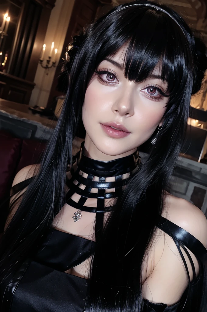 A female vampire with purple eyes and black hair