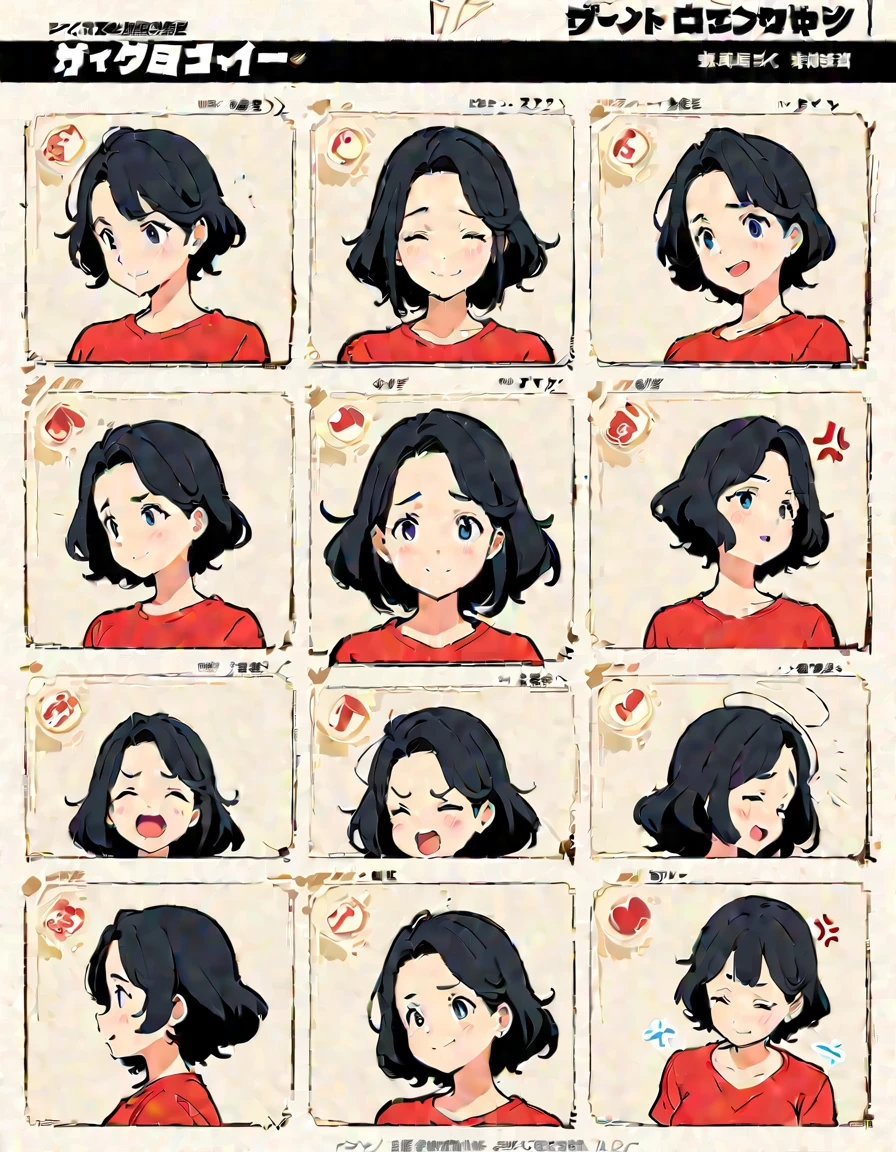 (Thick painting style),Thick line drawing, ((masterpiece,)),(((Highest quality))),(sketch),((Adult women in their 20s)),Short black hair,Black cat ears,T-Shirts,jeans,(((Character design sheet,Joy, anger, sorrow, and happiness,Character Portrait,Full Art)))