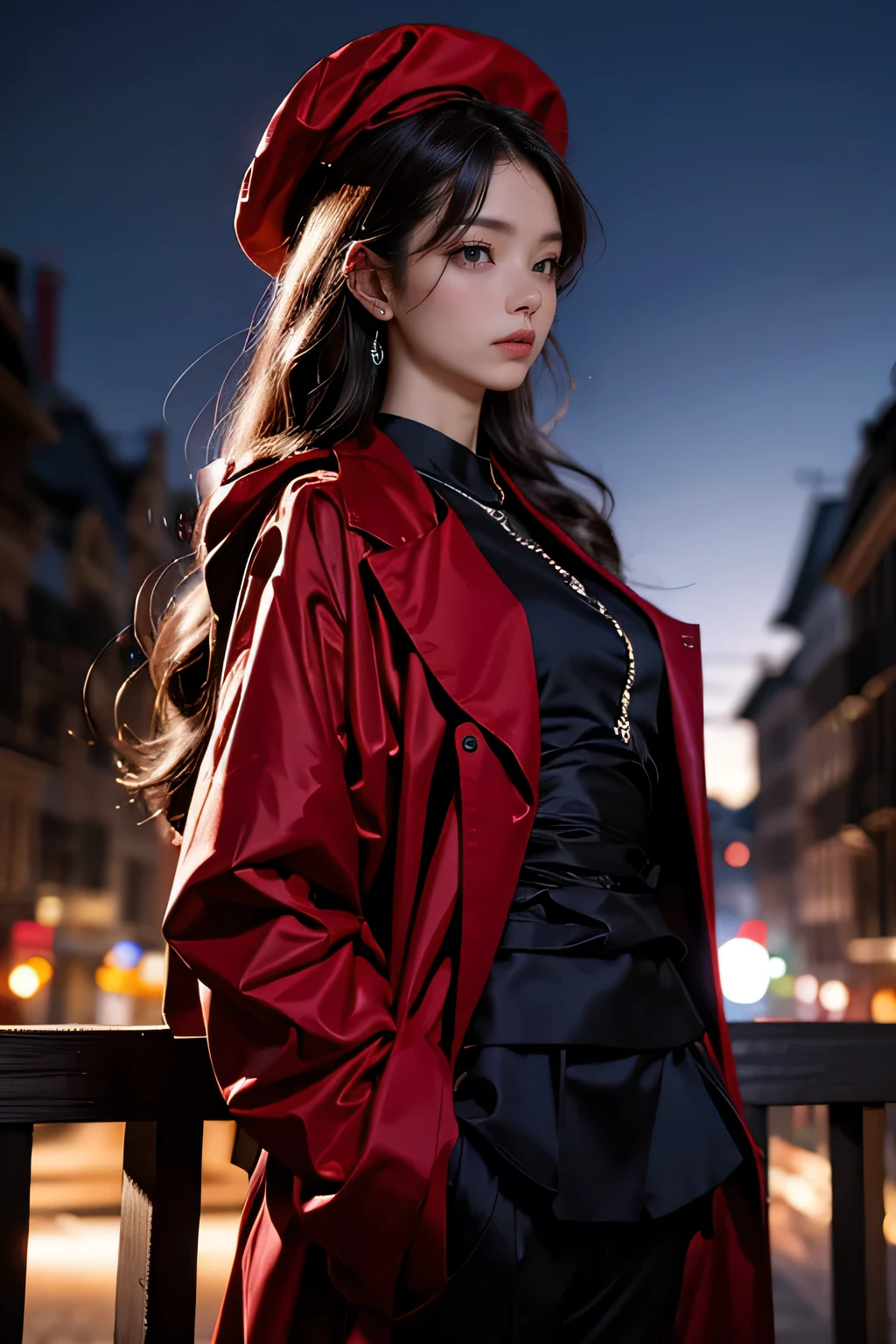 (Realistic:0.2), Anime illustration, One girl,, Red coat, Big red hat, Paris, France, SFW, Black trousers, Black office shirt,, Carmen sanity,, blue sky,, Long Hair,, Dramatic lightning, Light, epic Light, Light on the face, バックLight, フェイスLight, Bright Face, Fill Lamp, Subsidy light, ((masterpiece)),   (Carmen_sanity_v1-1_Shurik-2000:0.6)