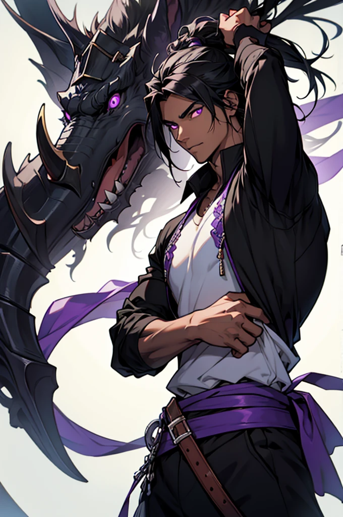 RPG man with black skin color with black hair and with dred and purple eyes