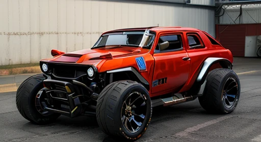 cyber punk(((Hot Rod SUV)))、(With shiny border)、Wide tires、parking、
