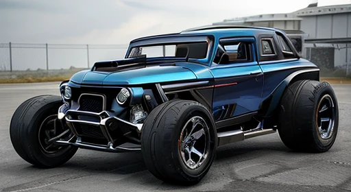 cyber punk(((Hot Rod SUV)))、(With shiny border)、Wide tires、parking、