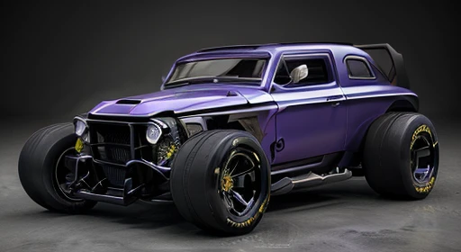 cyber punk(((Hot Rod SUV)))、(With shiny border)、Wide tires、parking、