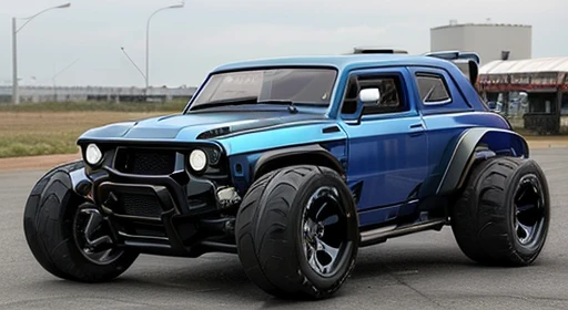 cyber punk(((Hot Rod SUV)))、(With shiny border)、Wide tires、parking、