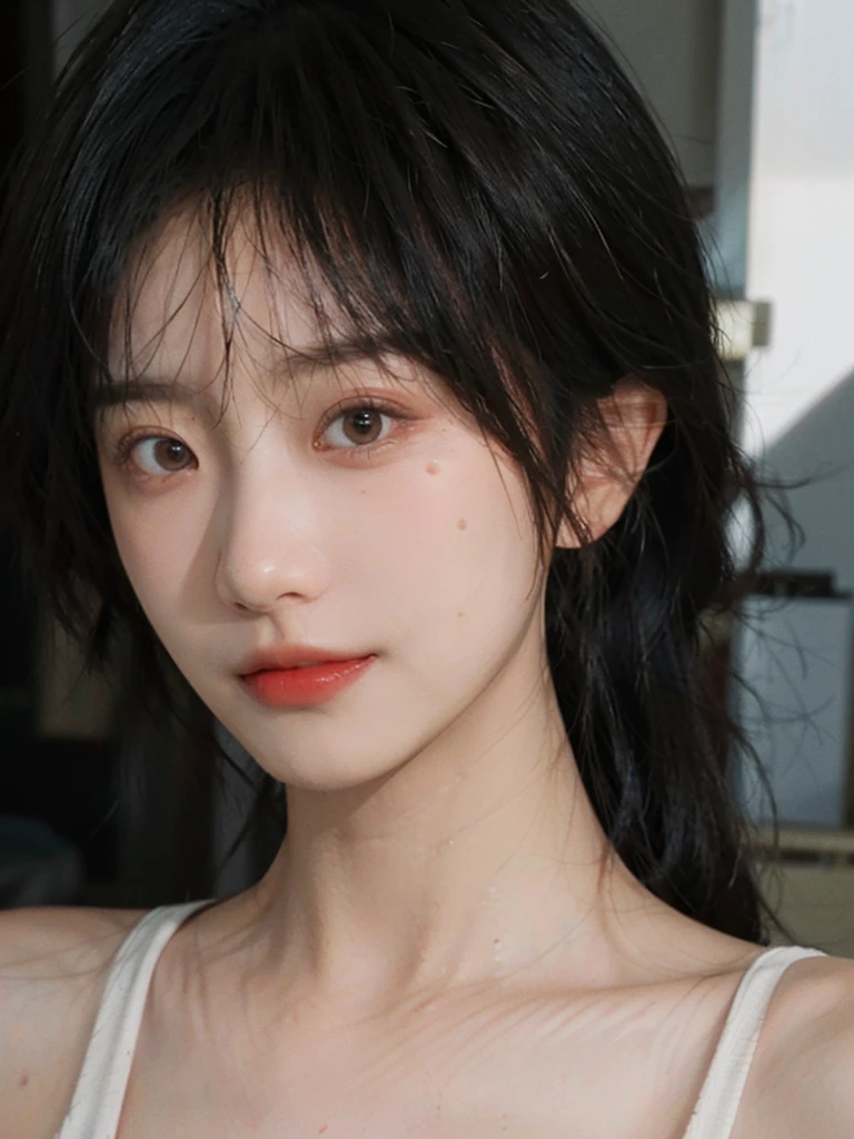 (Skin details:1.4), (smooth skin textures:1.3), Lipstick, background,海滩background， Looking at the audience，earrings, serene, calm, (Realistic and detailed eyes：1.2）, Natural skin texture, Realistic facial details, Soft dramatic lighting, Vivid details, 35 mm film, outdoor, (Photo Practical:1.4), (hyper Practical:1.4), (Practical:1.3), (Smoother lighting:1.05), (Improve lighting quality:0.9), (Highest quality real skin textures:1.4), Exquisite eyes, Delicate face, Close-up of face, (Enhance the beauty of skin texture:1.1), Hair details, Vest，normal body ratio, short hair, Moles under the eyes, thinking, A faint smile,公园background，Portrait Photography, Depth of Field, Bokeh, Surrealism, Ray Tracing, (Portrait Photography:1.1), Surrealism, High Detail, Chiaroscuro, Ray Tracing, reflected light, Ultra HD, Ultra HD, masterpiece, Textured Skin, Super Detail, High Detail, high quality, best quality