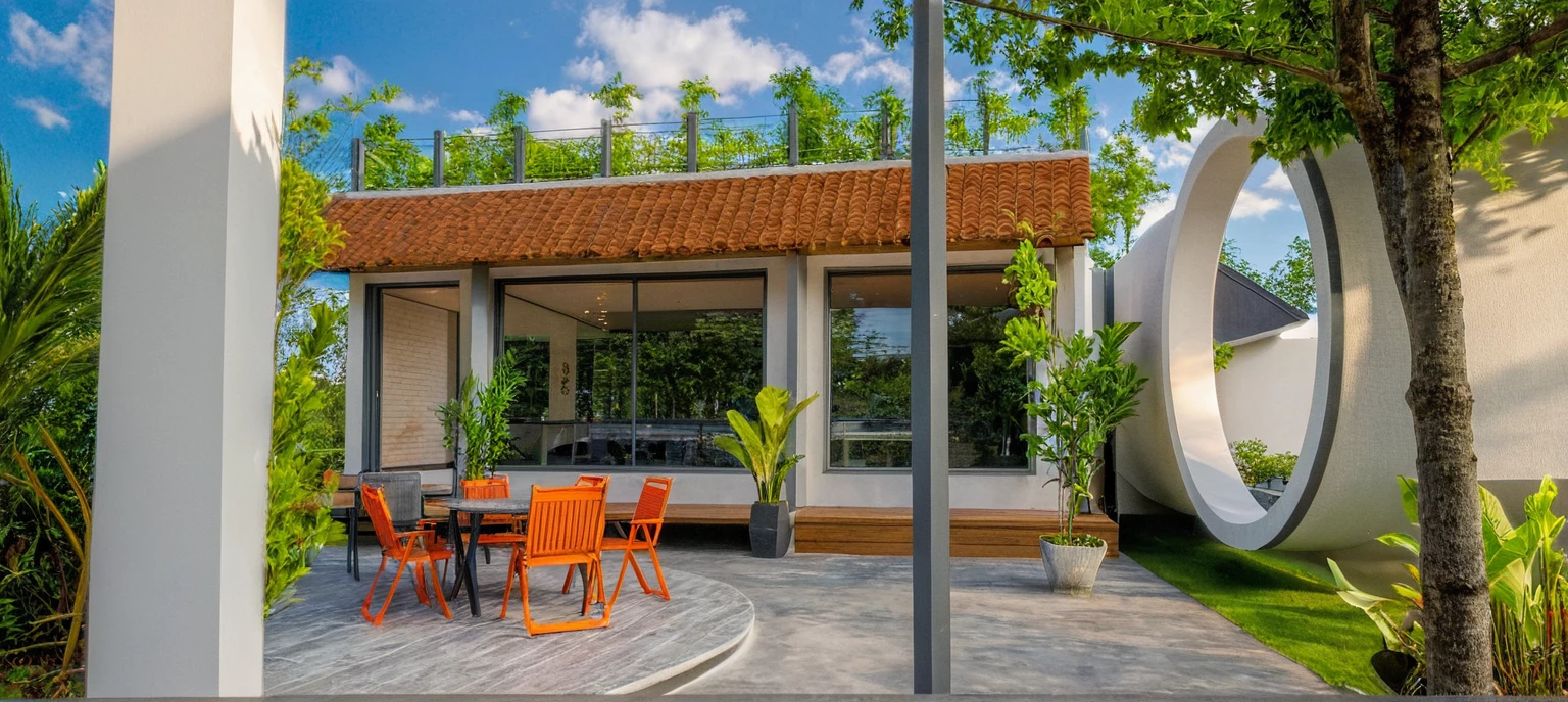 Masterpiece, high quality, best quality, authentic, super detail, outdoors, onestoreyvillaXL, aiaigroup, house style modern on the street ,stairs, white wall ,road,pavement, grass, trees, sky, cloud, (daylight:1.1)