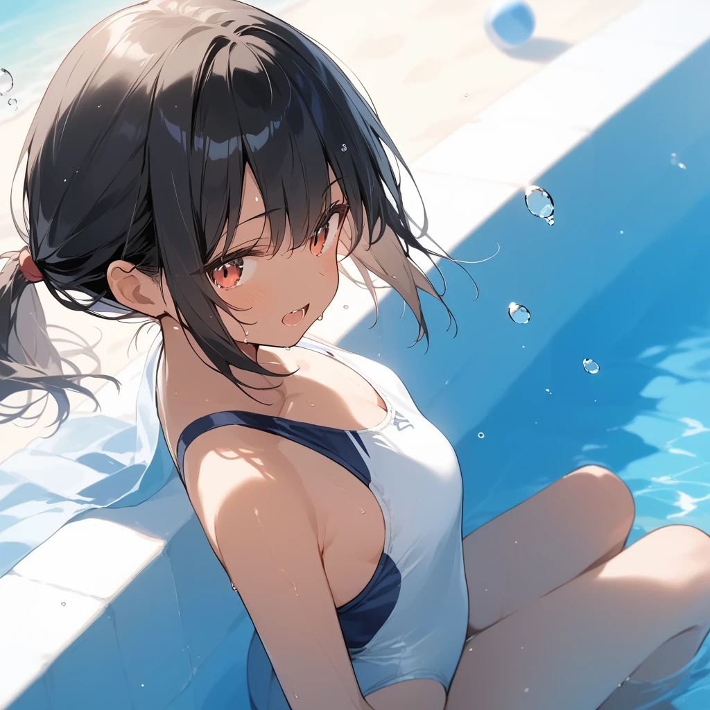 score_9, score_8_up, score_7_up, source_anime, best quality, masterpiece, official art, absurdres, highres, ultra-detailed,waifu2x,Collection: Slice of Life,break,1girl, tomboy, dark-skinned female, short hair, low ponytail, small breasts, beautiful detailed eyes, swimsuit, sweat, open mouth, (yawn:0.3), sleepily, swimming, outdoors, wind, break,(clear line illustration:1.2),very high resolution, very aesthetic, super detailed skin, Best sexual lighting powered by famous artist, 8k,cute picture,beauty illustration,photoshop_(medium),,(Detailed Lighting),best anime 8k konachan wallpaper, pixiv contest winner, 