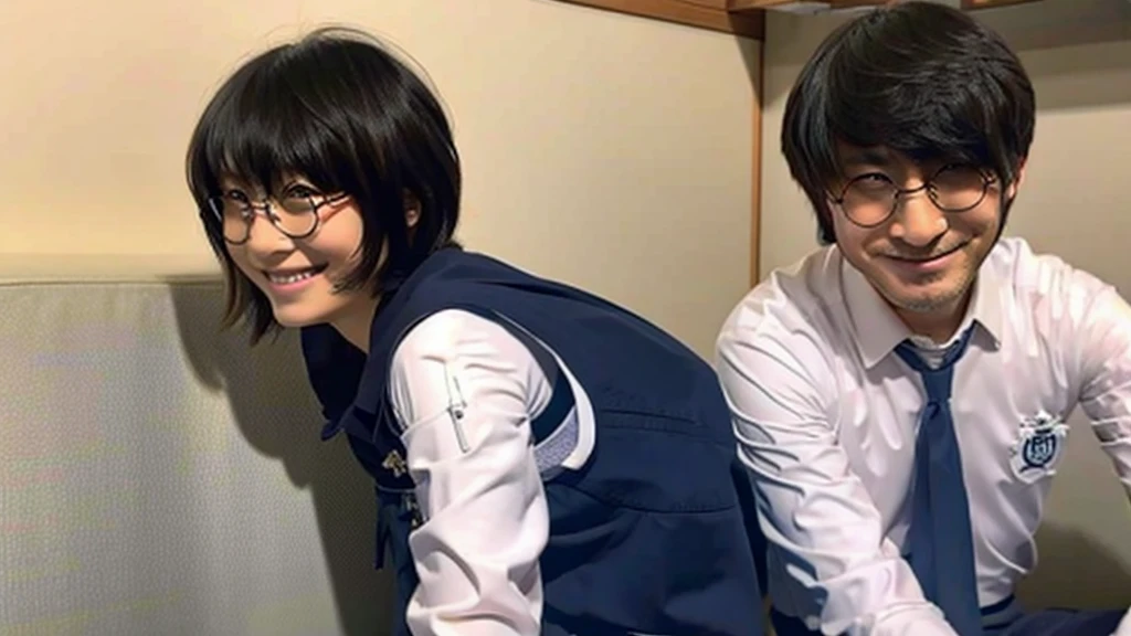 A photo of suzuka and a man with his bangs down