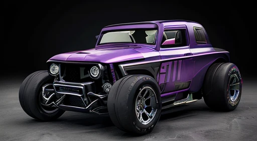 cyber punk(((Hot Rod SUV))、(With shiny border)、Wide tires、Future