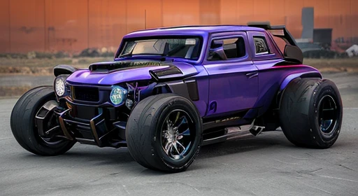 cyber punk(((Hot Rod SUV))、(With shiny border)、Wide tires、Future