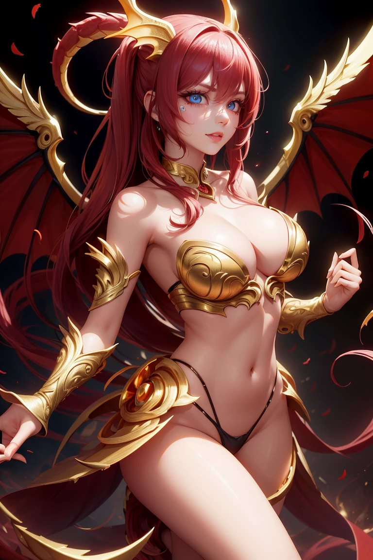 golden dragon girl with wings, perfect hands, golden shine, figura ficticia corpo perfect hands,