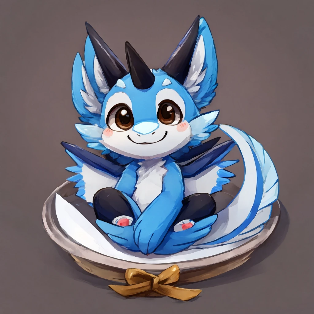 (((Animals,white monster, An illustration, Chibi))), (Sad face, fox head, wolf carcass, owl back wing, tail snake, four legs)