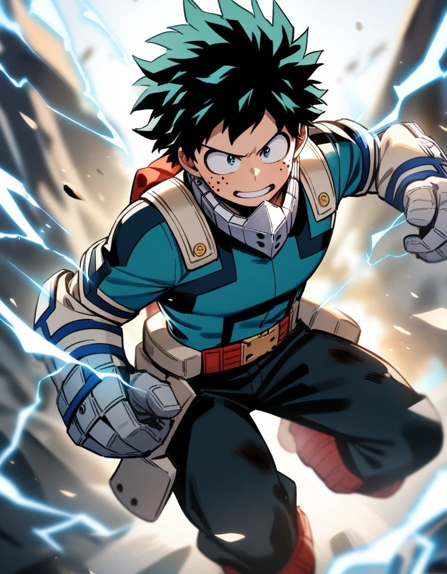 1boy, male focus, midoriya izuku, boku no hero academia, injury, electricity,, masterpiece, best quality, very aesthetic, absurdres