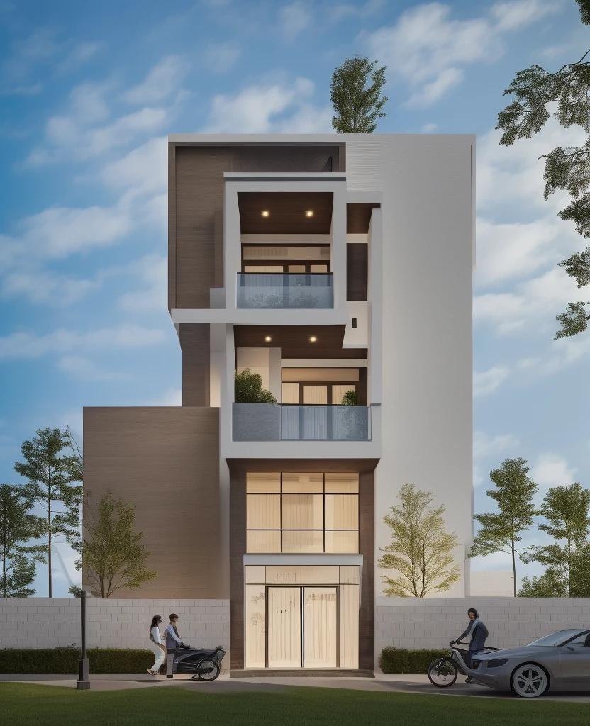 - 1 modern curev-shaped house, aerial view of the house, avoir l&#39;modern and minimalist look, (((1 route devant la maison:1.3))), le planteur a de nombreux chrysanthèmes blancs:1.2 - (Photo brute, real, best quality, head of&#39;artwork:1.2),(hyper realistic, photo-realistic:1.2), High quality,(((hyper detail:1.5))), archquotidiennement, award-winning design - dynamic light:1.3, (DARK LIGHT:1.2), lumière parfaite, - sleek, minimalist feel, open pose