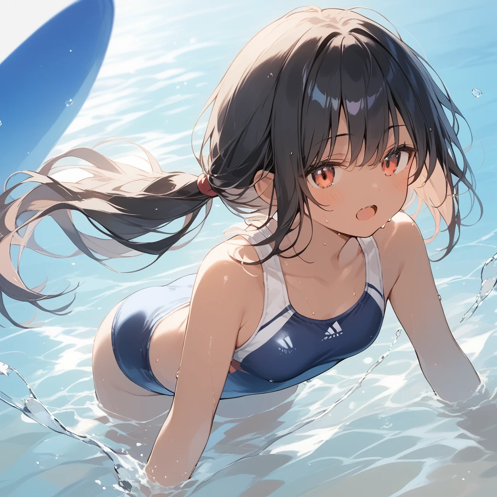 score_9, score_8_up, score_7_up, source_anime, best quality, masterpiece, official art, absurdres, highres, ultra-detailed,waifu2x,Collection: Slice of Life,break,1girl, tomboy, dark-skinned female, short hair, low ponytail, small breasts, beautiful detailed eyes, swimsuit, sweat, open mouth, (yawn:0.3), sleepily, swimming, outdoors, wind, break,(clear line illustration:1.2),very high resolution, very aesthetic, super detailed skin, Best sexual lighting powered by famous artist, 8k,cute picture,beauty illustration,photoshop_(medium),,(Detailed Lighting),best anime 8k konachan wallpaper, pixiv contest winner, 