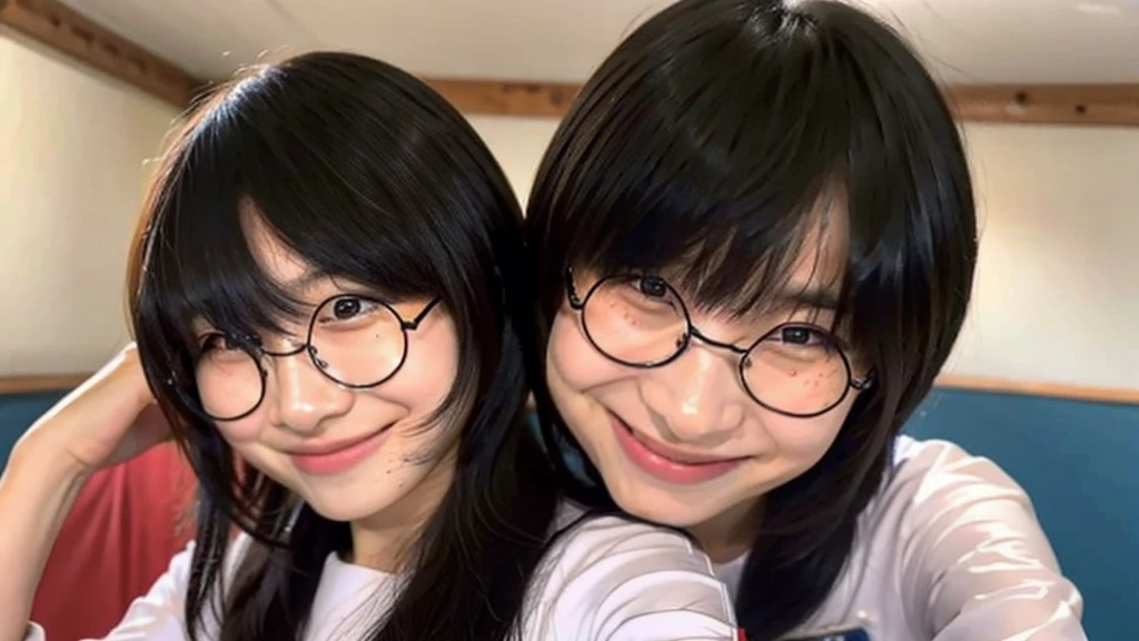 A photo of suzuka and a man with his bangs down, Couple, Two-shot selfie