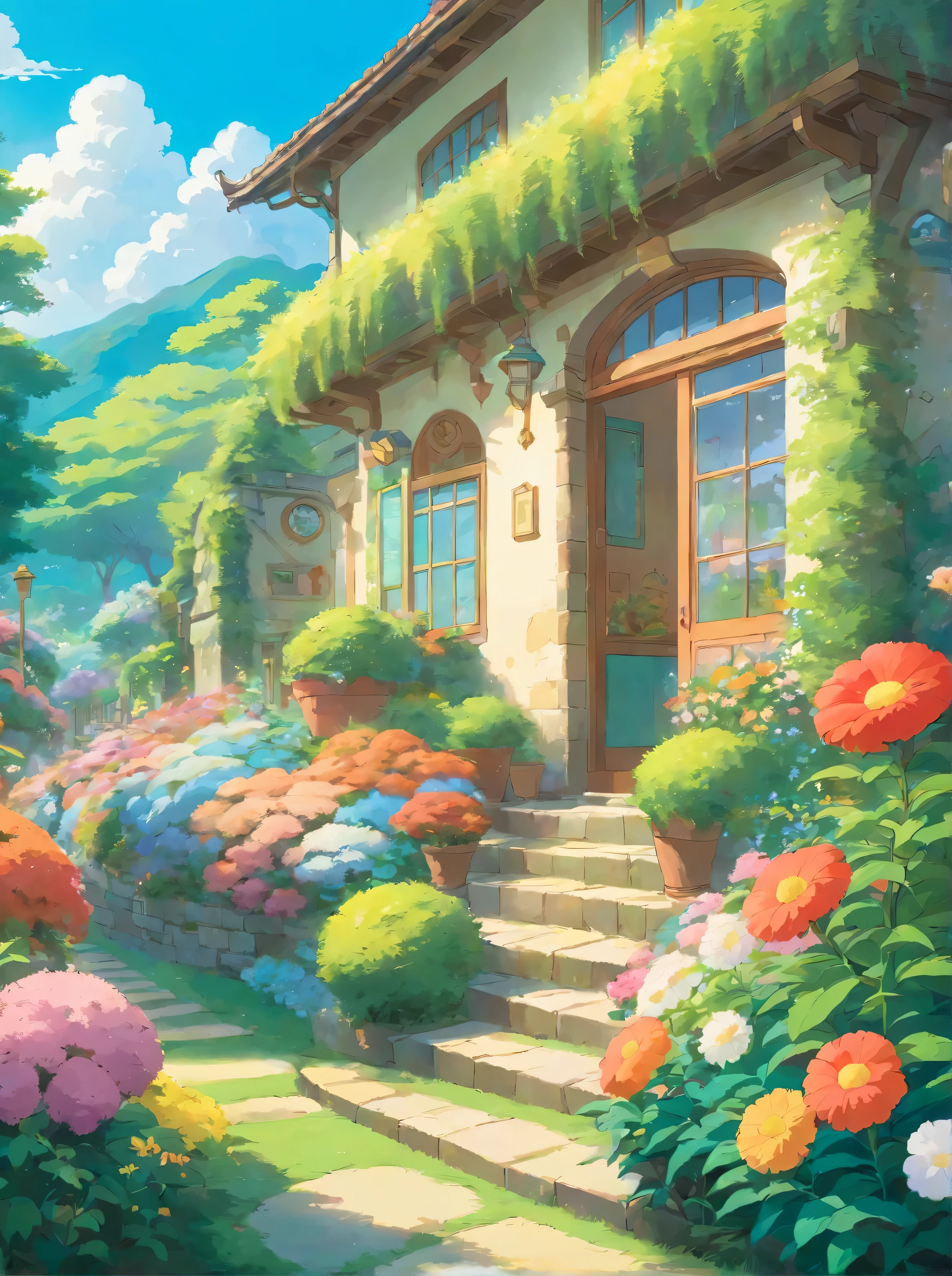 flower garden, luxurious, bright, sparkling