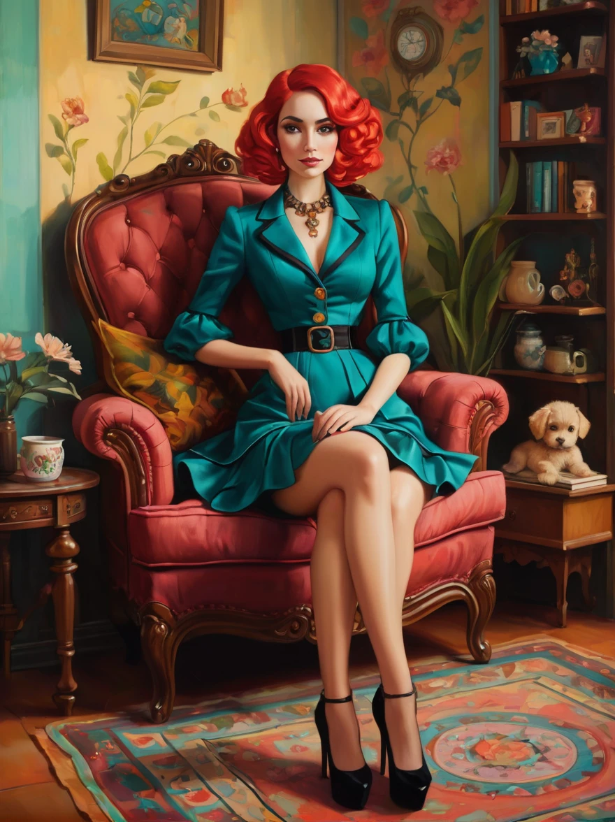in style of Caia Koopman, full body portrait of character sitting in the living room
