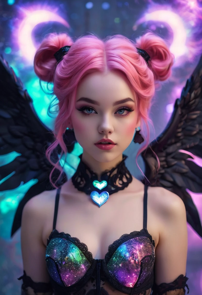 Hyper photo realistic picture perfect, goddess gothic angle, perfect face, high cheek bones, thin curved eyebrows, long luscious eyelashes, think eyeliner, eye shadow, natural tone makeup, pink cheek bone makeup, pale skin, lipstick, beautiful facial features, think curved lips, goth angle armor, perky little breast, slim waist, hips, toned ass, light thighs, high heels, large angle wings