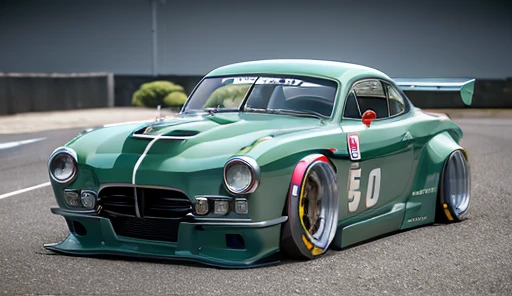 ((masterpiece,Highest quality)), (1950s), Super detailed, 4K, High resolution, Cinematic, Widebody Race Car, Cyberback,Vehicle Focus, asphalt, colorful