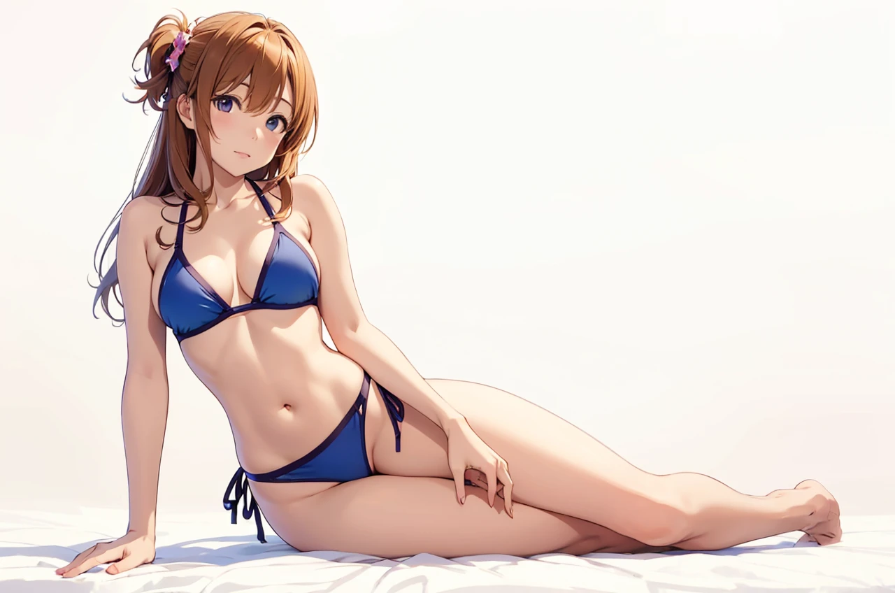 Honoka Kosaka in a bikini laying down on her side poseing with her arm for supporr