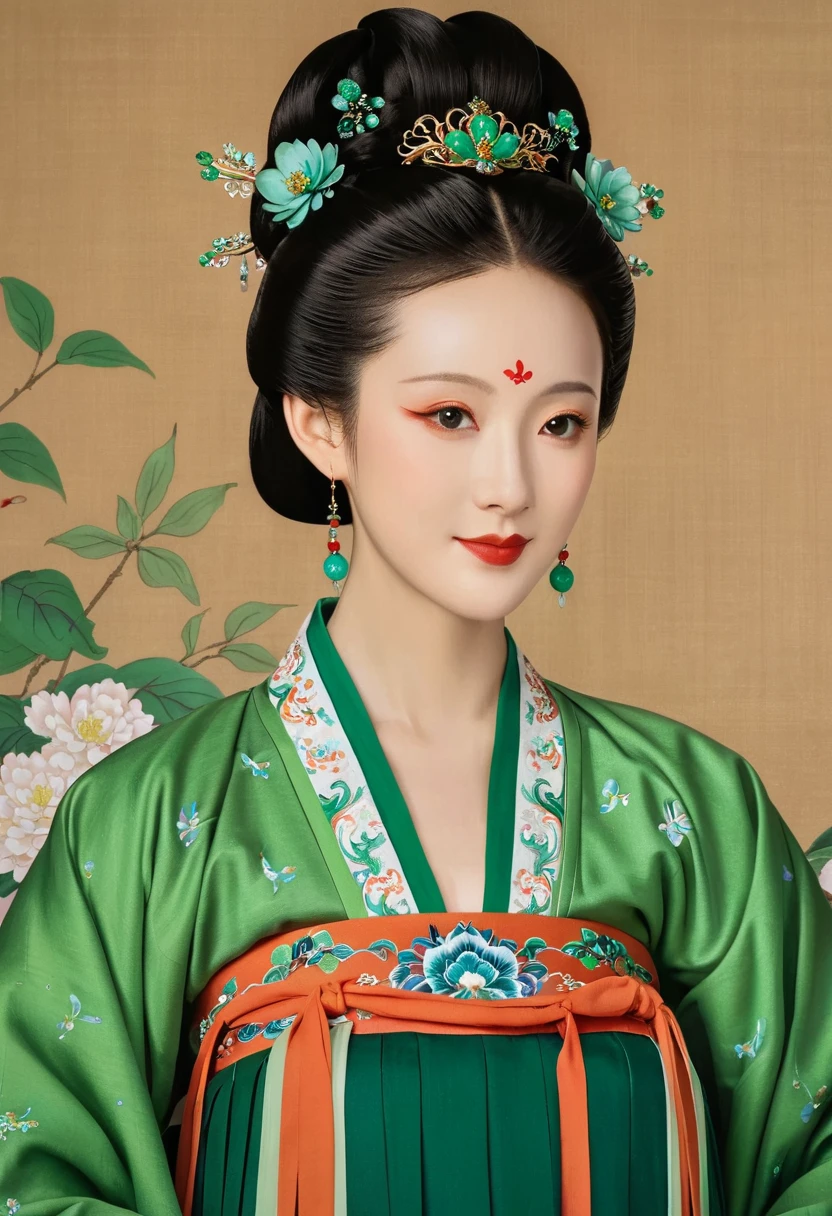 a close up of a woman in a green dress with a flower in her hair, palace , a girl in hanfu, ancient chinese princess, chinese princess, ancient chinese beauties, ancient china art style, ancient asian dynasty princess, wearing ancient chinese clothes, beautiful character painting, by Qu Leilei, inspired by Qiu Ying, chinese painting style, by Li Fangying