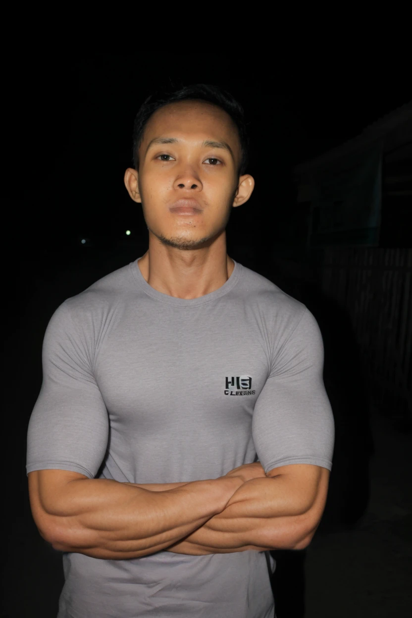 masterpiece, best quality, high resolution, realistic, handsome, photogenic, syahnk, SFW, a photo of a 35 year old room frat (man:1.2) portrait, sit in a bed room, military press, weights, stunning , short buzzcut hair,stubble head , (hypermuscle),looking at the viewer, flirting with the camera, charming, (t-shirt ),(GS-Masculine:1), 8K UHD, ยิ้ม
