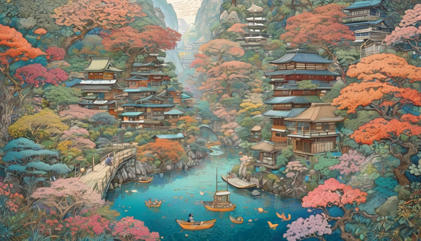 One girl, Japan, They are, (art:Hiroshi Yoshida ) Super detailed, beautifully、aesthetic,
masterpiece, Highest quality, Realistic, zenTangle, Mandala, Tangle, enTangle, フラクタルart, Very detailed, Dynamic Angle, The most beautiful form of chaos, elegant, Brutalist design, Vibrant colors, Romanticism, silk,