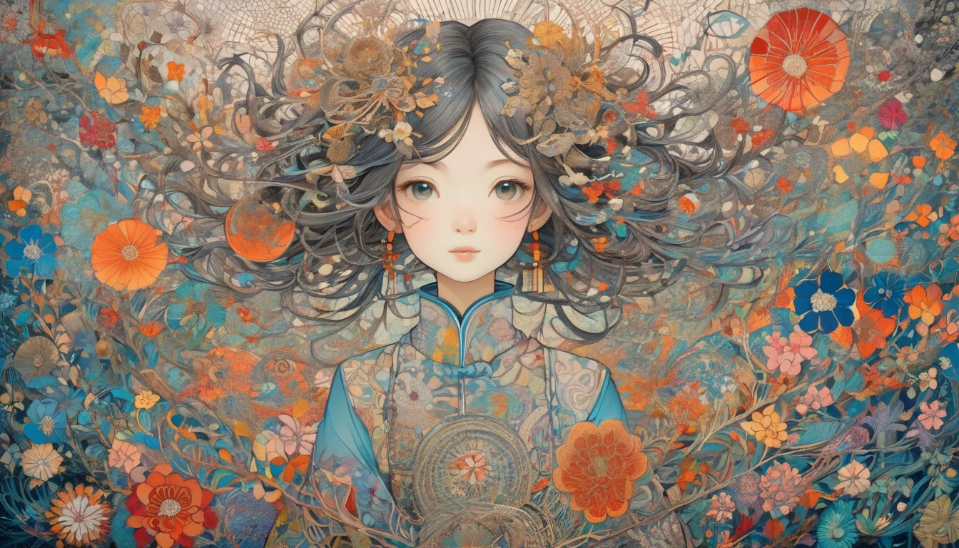 One girl, Japan, They are, (art:Hiroshi Yoshida ) Super detailed, beautifully、aesthetic,
masterpiece, Highest quality, Realistic, zenTangle, Mandala, Tangle, enTangle, フラクタルart, Very detailed, Dynamic Angle, The most beautiful form of chaos, elegant, Brutalist design, Vibrant colors, Romanticism, silk,
