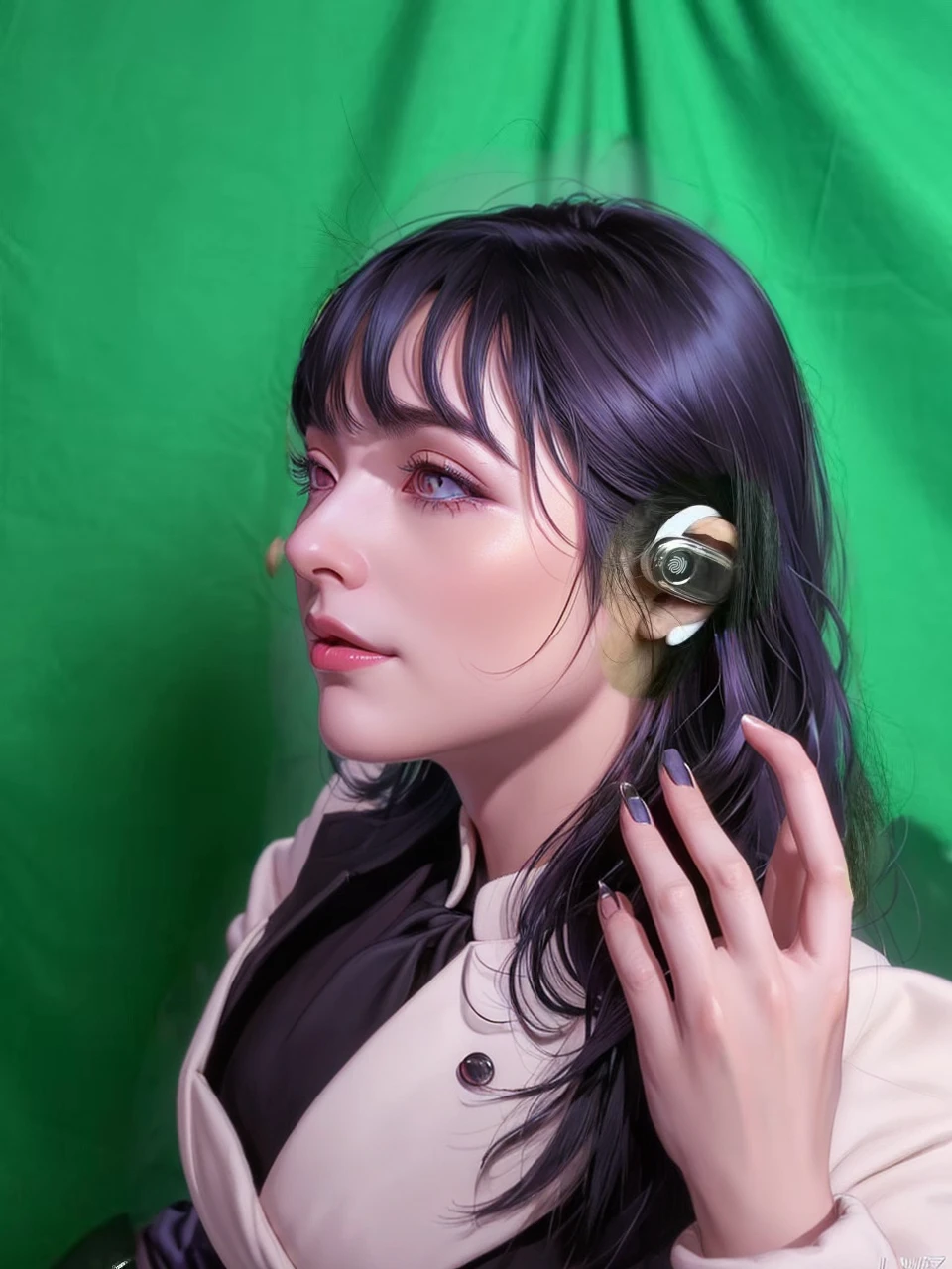 (Ultra-detailed face, looking away), (Fantasy Illustration with Gothic & Ukiyo-e & Comic Art), (Full body, A middle-aged dark elf woman with silver hair, blunt bangs, very long disheveled hair, and dark purple skin, lavender eyes), (She is wearing a long black trench coat and black boots. The trench coat is double-breasted, belted, with chin warmers, gun patch, and epaulettes), (With a steely face and heavy breathing, she leaps over the steep rocky cliffs of blizzard-blowing snowy mountains with great action and daring poses), BREAK (Below her we see snow-covered mountains, strong winds, and falling snow)