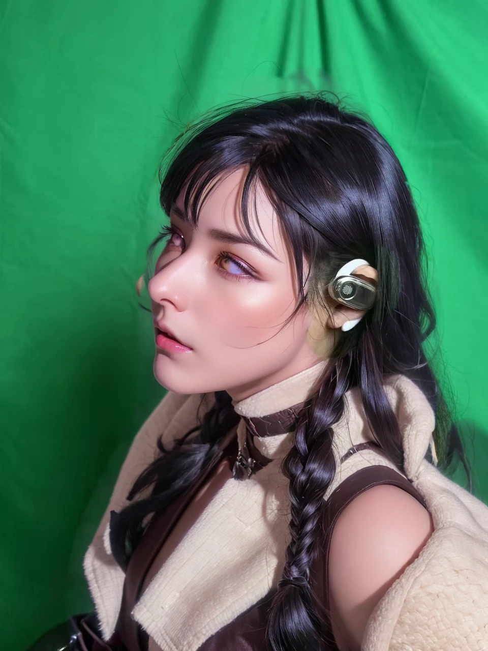 (Ultra-detailed face, looking away), (Fantasy Illustration with Gothic & Ukiyo-e & Comic Art), (Full body, A middle-aged dark elf woman with silver hair, blunt bangs, very long disheveled hair, and dark purple skin, lavender eyes), (She is wearing a long black trench coat and black boots. The trench coat is double-breasted, belted, with chin warmers, gun patch, and epaulettes), (With a steely face and heavy breathing, she leaps over the steep rocky cliffs of blizzard-blowing snowy mountains with great action and daring poses), BREAK (Below her we see snow-covered mountains, strong winds, and falling snow)