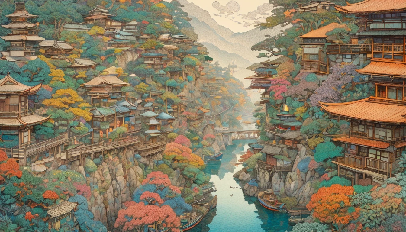 One girl, Japan, They are, (art:Hiroshi Yoshida ) Super detailed, beautifully、aesthetic,
masterpiece, Highest quality, Realistic, zenTangle, Mandala, Tangle, enTangle, フラクタルart, Very detailed, Dynamic Angle, The most beautiful form of chaos, elegant, Brutalist design, Vibrant colors, Romanticism, silk,