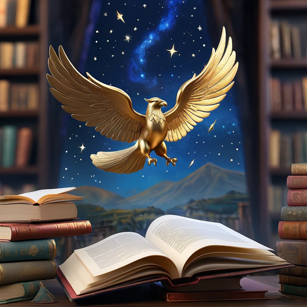 "Create a stunning cover for a history channel that blends the enchantment of ancient legends with the excitement of historical exploration. Imagine a vast, ancient library with towering shelves filled with glowing, magical books. In the center, a grand, open book on a pedestal emits a radiant light, with pages that seem to turn on their own, revealing intricate maps and mystical runes. Surrounding the book, ethereal images of famous historical figures and mythical creatures emerge from the pages, as if coming to life. Above, a celestial night sky with twinkling stars and constellations forms a backdrop, hinting at the infinite stories of the past. Include a majestic, legendary warrior helmet and a quill pen writing in mid-air, adding to the sense of wonder. Use an elegant, fantasy-inspired serif or handwritten font for the channel name and tagline, ensuring they are prominently displayed. Choose a rich, vibrant color palette with deep blues, golds, and shimmering silvers, creating a sense of depth and magic. The overall design should be enchanting and captivating, inviting viewers into a world where history and fantasy intertwine seamlessly."