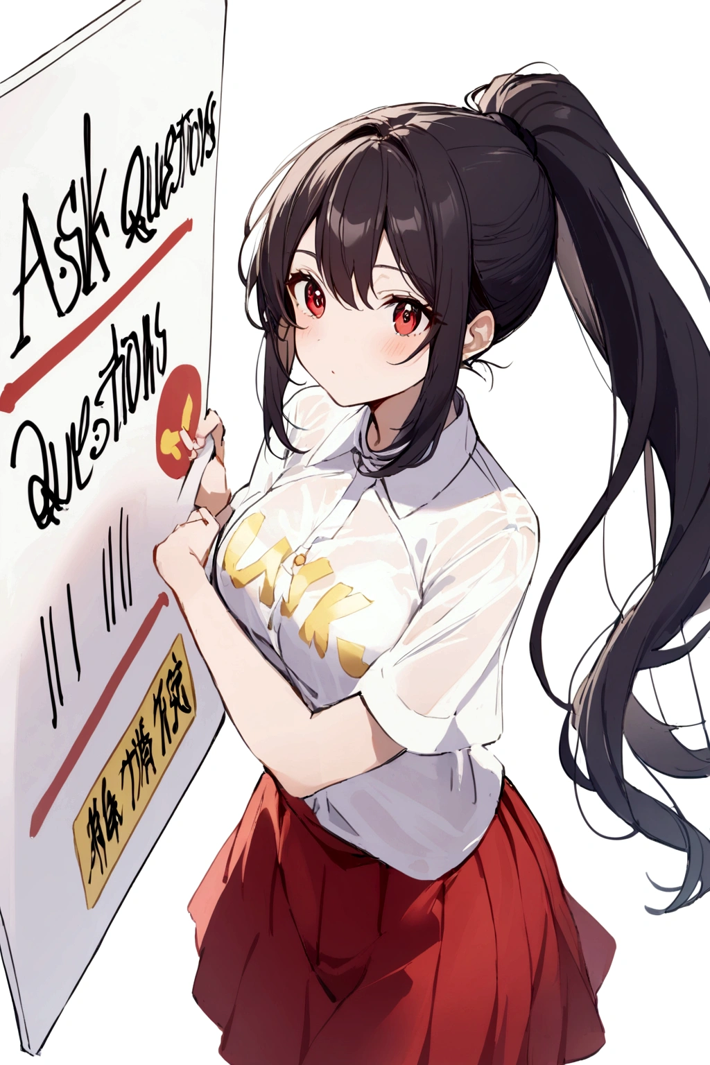 Rivertsukatsuki, River, black hair, (red eyes:1.5), Bun Hair、Extremely large breasts(4700)、 半裸 girl with long black hair and long grey hair、Twins hugging、smile