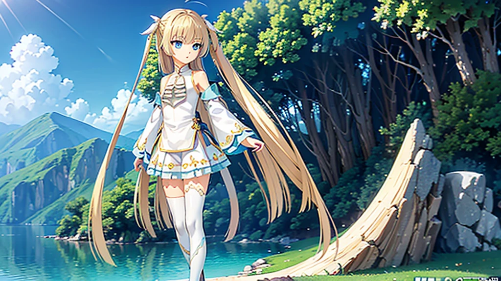 ((masterpiece)),(best quality),Official Art,Extremely detailed CG,Unity 8K wallpaper,Very detailed,Beautiful and delicate eyes,Extremely detailed face,1 girl,solitary,,(whole body:1.5),(small:1.3),，Standing on the top of the mountain，Look forward with dignity，，Lord of time，Scorching sun，Blazing Sun Divine Light