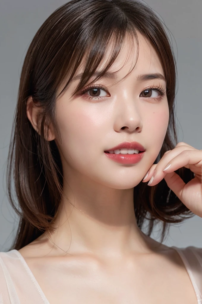 (masterpiece:1.3), high resolution, ultra detailed, extremely detailed CG unity 8k wallpaper, realistic, photo-realistic, RAW photo, beautiful detailed face, pale skin, realistic glistening skin, detailed cloth texture, detailed hair texture, Perfect body, Beautiful Face, accurate, Anatomically correct, Highly detailed face and skin texture, natural neck length, (beautiful hands), (fair skin:1.1), (well-aligned teeth:1.1), (Sweaty skin:1.2),
BREAK,
Detailed eyes, symmetric eyes, Light Brown eyes, Double eyelids, Thin eyebrows, (natural color lips:1.4), ((A face with waiting for a kiss:1.2)), (blush:1.1), (A sparkling small hair accessory:1.1), (beautiful smile:1.1), (having microphone:1.3),
BREAK,
((A classy and Cute actress:1.3)), ((15-year-old girl:1.4)), (nude, nsfw, nipple, belly button:1.4),
BREAK,
very small breasts, slender figure, firm abs,
((random hairstyle, black hair, bangs:1.2)), (upper body shot:1.3), (looking at viewer), From above,
BREAK,
(singing on stage:1.3),