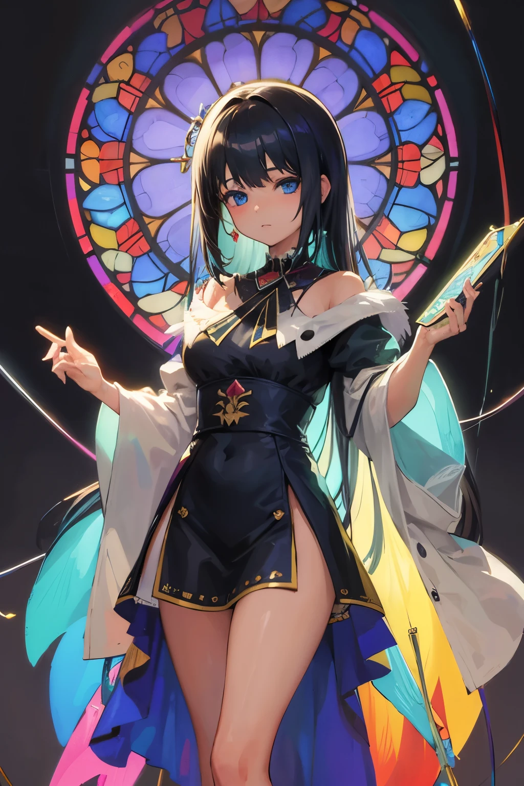 (masterpiece, Highest quality, Highest quality,Official Art, beautifully、aesthetic:1.2),(One girl:1.3), One girl BREAK stained glass art, Colored Glass, Lead wire, Light transmission BREAK Vivid colors, Intricate Design, Glowing effect, Spiritual atmosphere
