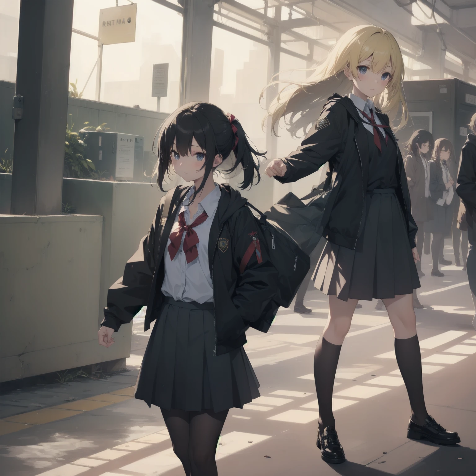 ultra-absurdres-Top quality by artist God, ultra-detailed, high resolution, anime moe artstyle, best anime 8k konachan wallpaper, pixiv contest winner, pool:2810, perfect anatomy,break, 1girl, (Please draw a girl walking sleepily to school alone. )break,(Solo,little female, -yeld:1.Full limbs, complete fingers,a junior hihort hair), short cut, flat chest, , small butt, small black eyes, beautiful detailed eyes, well-proportioned iris and pupils, expressive eyes, highres detailed hair, soft expression, salor school_uniform, sailor collar, serahuku, bow, pleated skirt,(Detailed Lighting), (Detailed background), in the School commute route. break,super detailed skin, Best cinematic lighting powered by famous artist, 8k,beauty illustration,photoshop_(medium),very aesthetic,break,((artist:toosaka_asagi )), artist:clamp ,artist:carnelian ,artist:kantoku ,